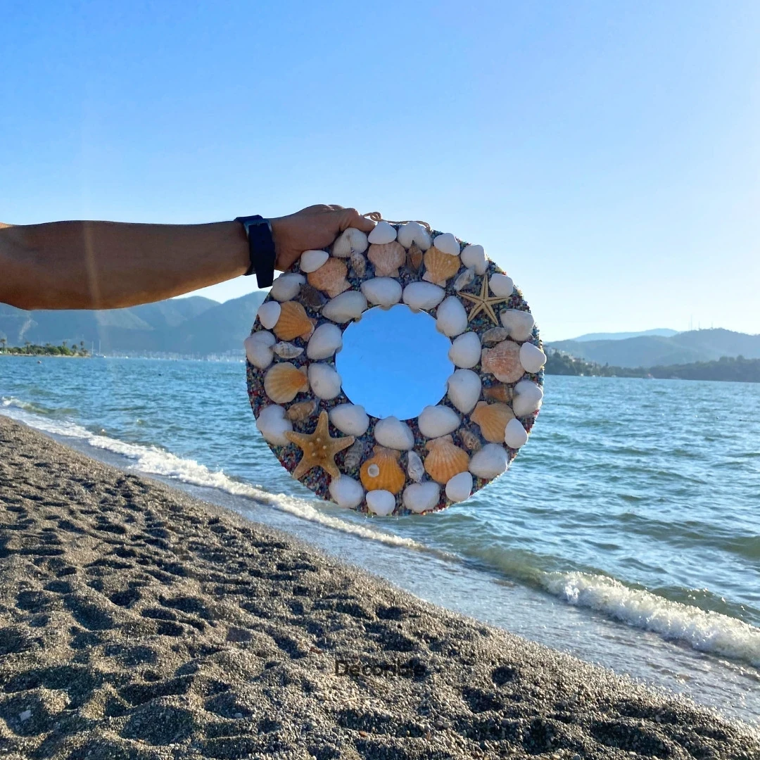 Renkli Deniz Kabuklu El Yapımı Askılı Dekoratif Ayna